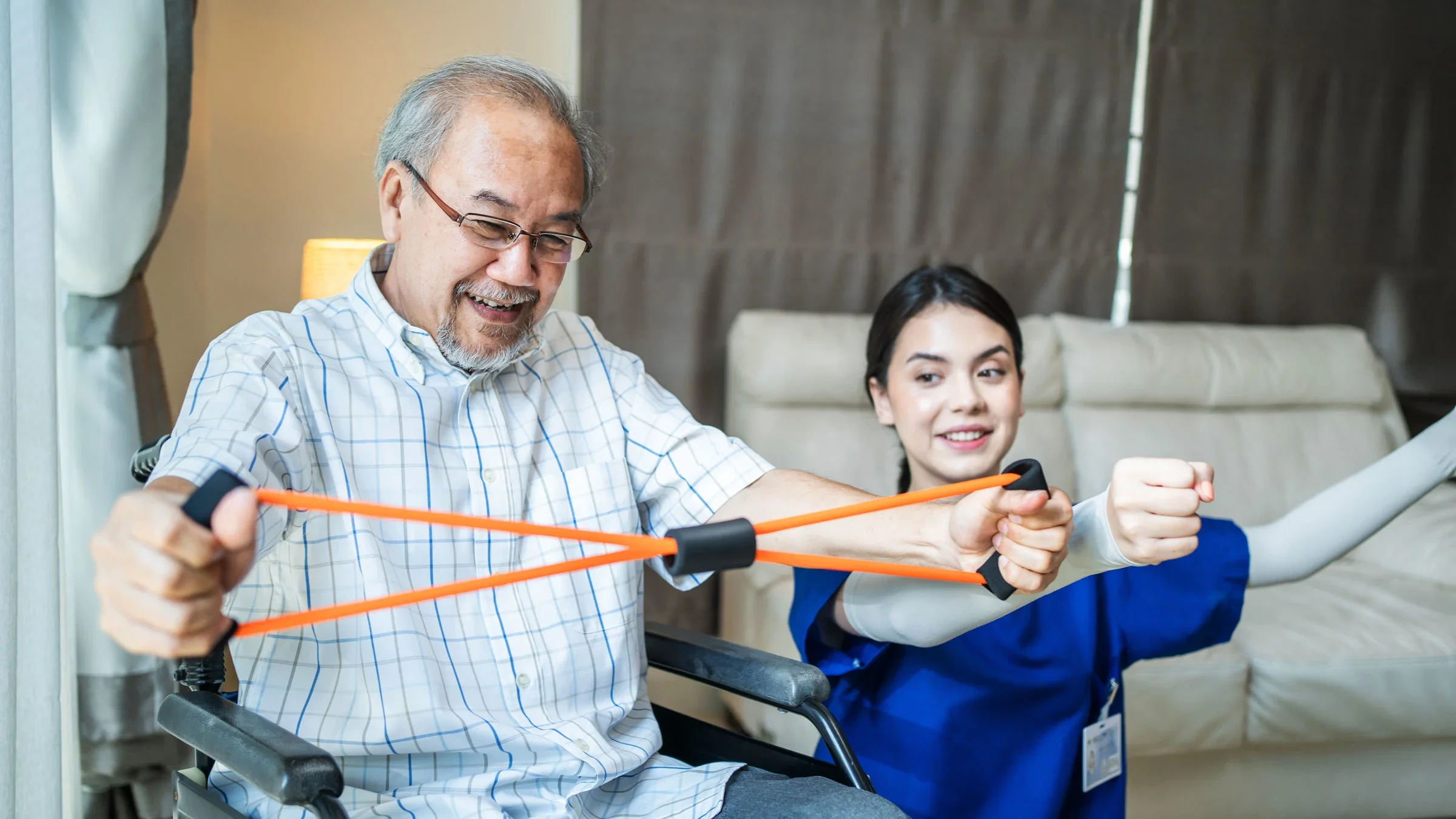 Senior man doing resistance stretch band exercise.
Kiwis/iStock via Getty Images Plus
