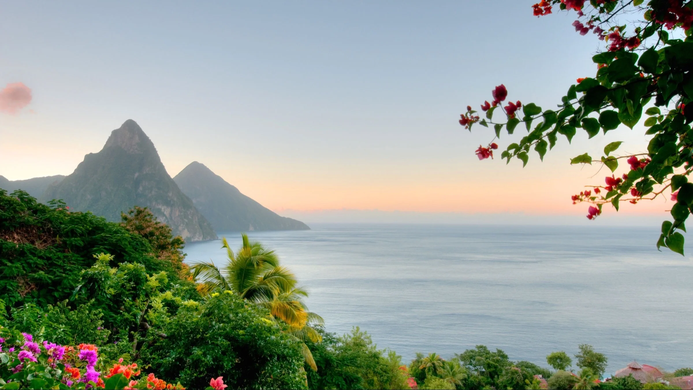 Landscape of St. Lucia's famous Twin Pitons.