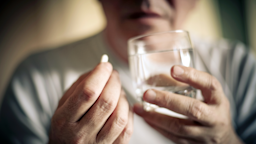 A man holds a white pill and glass of water, preparing to take his medication.
Mladen Zivkovic/E+ via Getty Images 