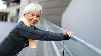 Musculoskeletal: Movement Exercise: Senior Health: senior woman stretching 1216340695