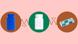 A graphic on Kerendia interactions includes images of three different medications highlighted by red and green circles. 
GoodRx Health