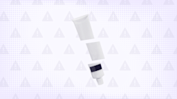 Light purple background with texture and warning sign pattern. In the center is a white and purple prescription cream tube cut into thirds. 
GoodRx Health