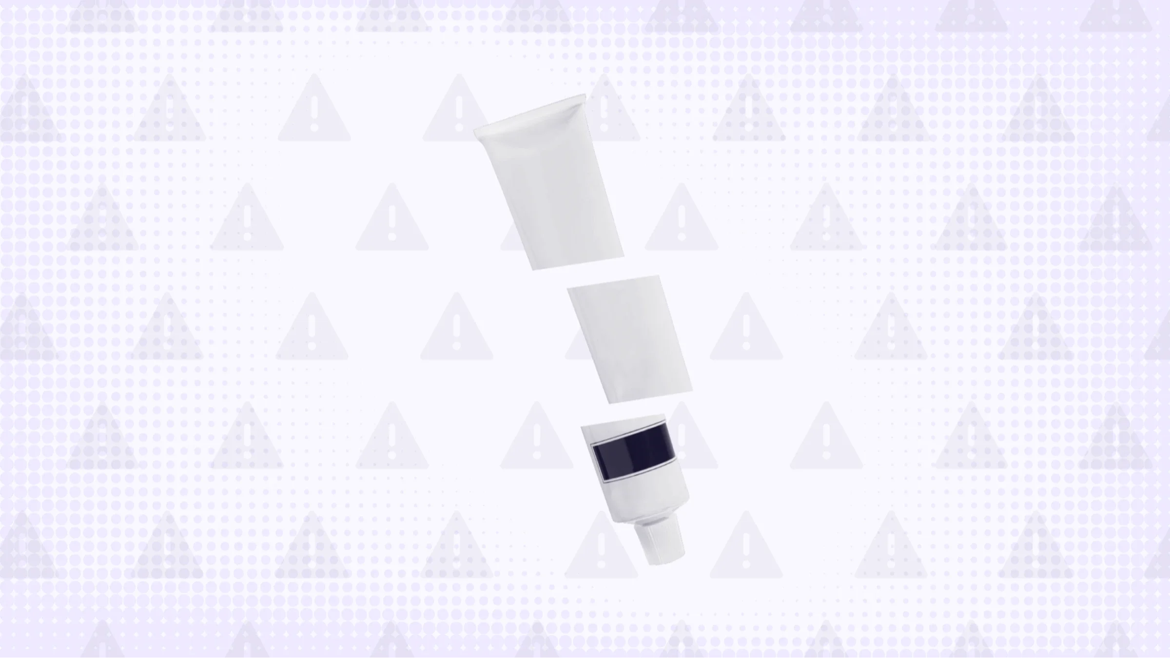 Light purple background with texture and warning sign pattern. In the center is a white and purple prescription cream tube cut into thirds.