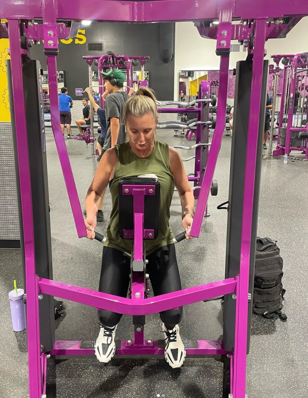 Shannon Townley is pictured at a weight machine at the gym.