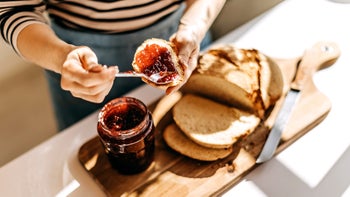 Health: weight loss: closeup jelly on toast-1181341175