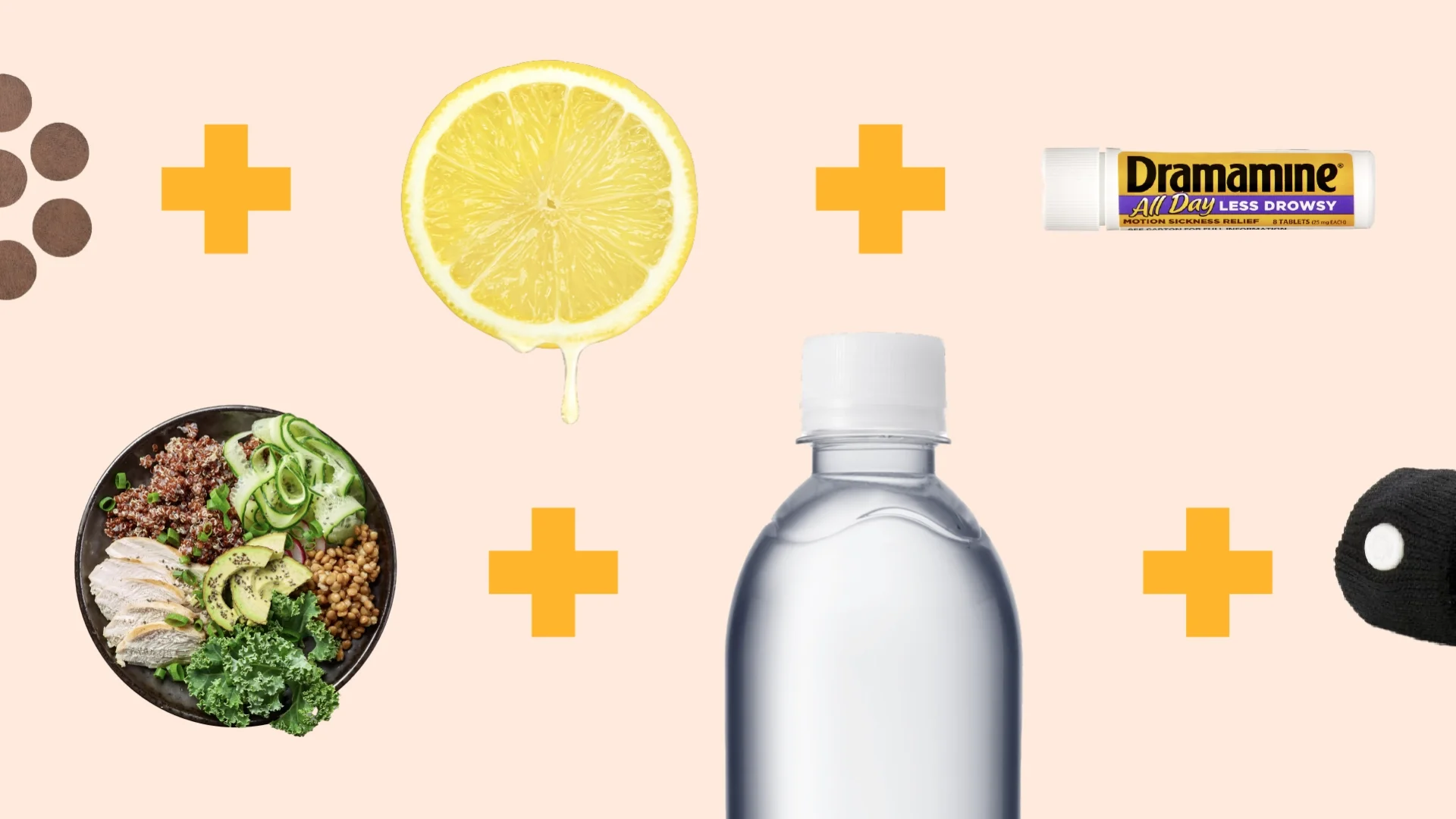 A collage of seasickness remedies.