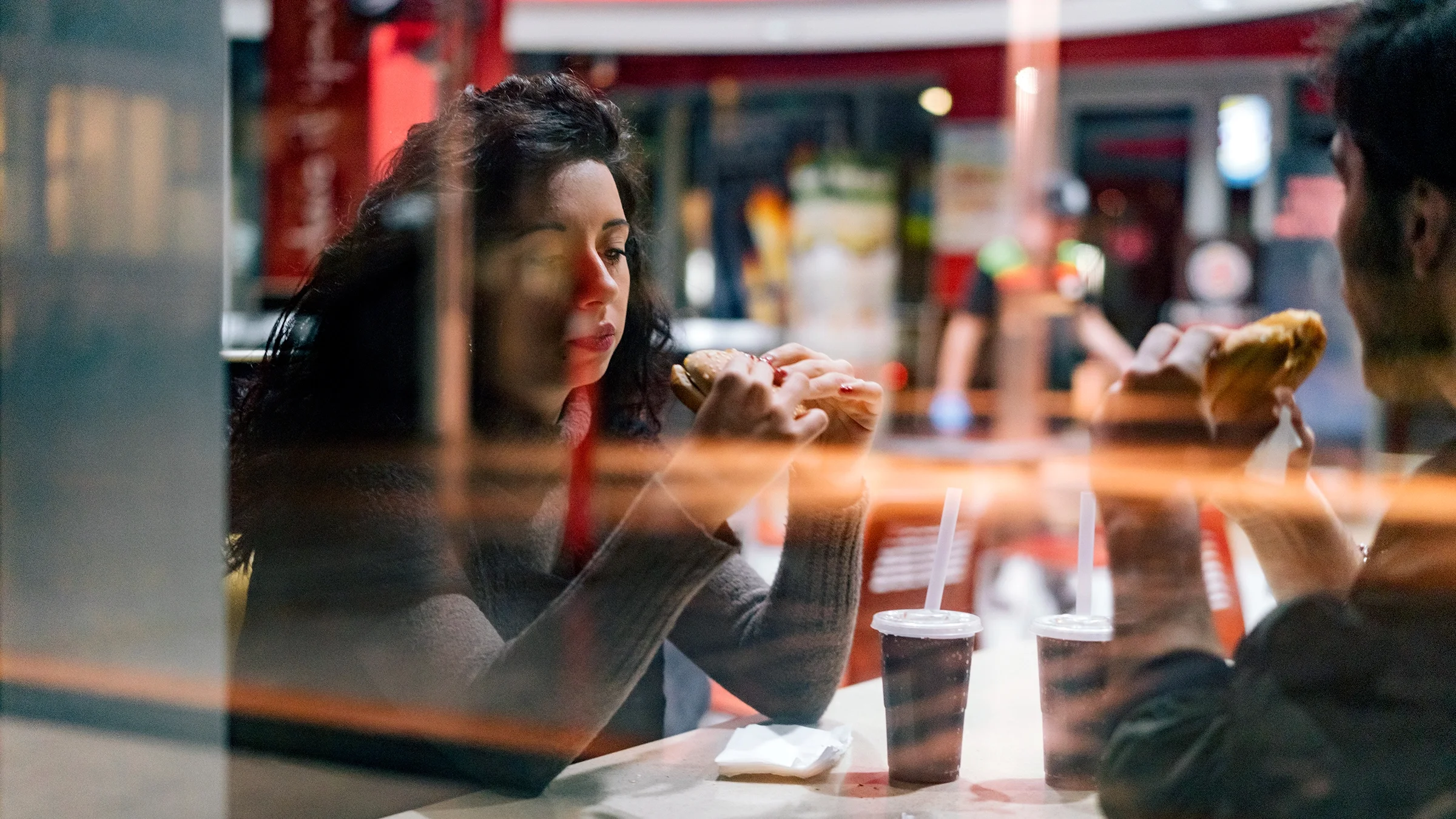 Friends eating fast food together.