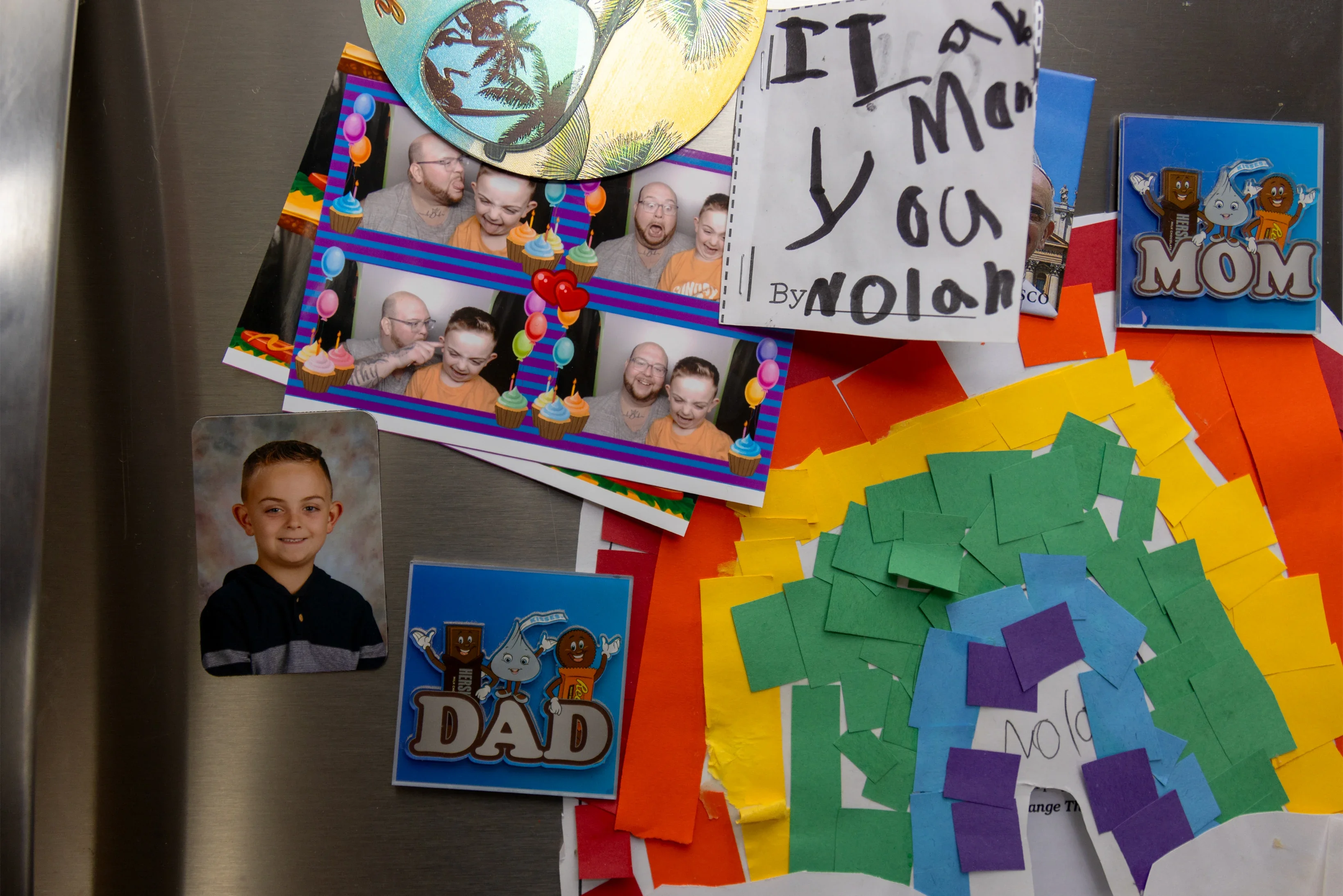 The artwork on Pete Brennan's refrigerator includes pictures of his son Nolan — his motivation to lose weight.