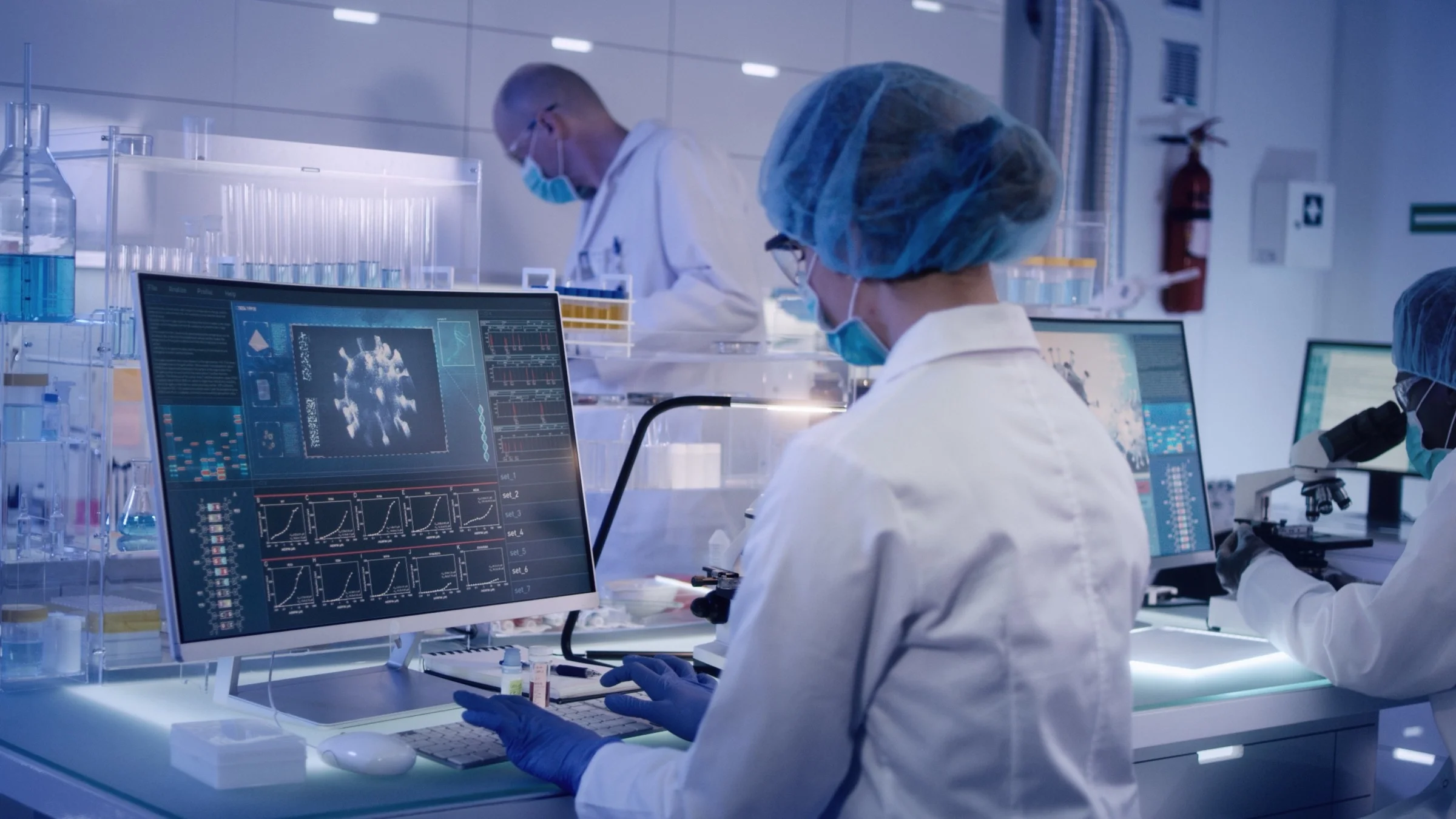 Scientist experimenting with vaccines in a lab.
