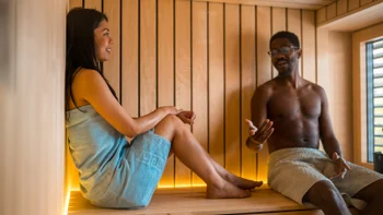 Alternative treatments: couple in sauna-1399342866