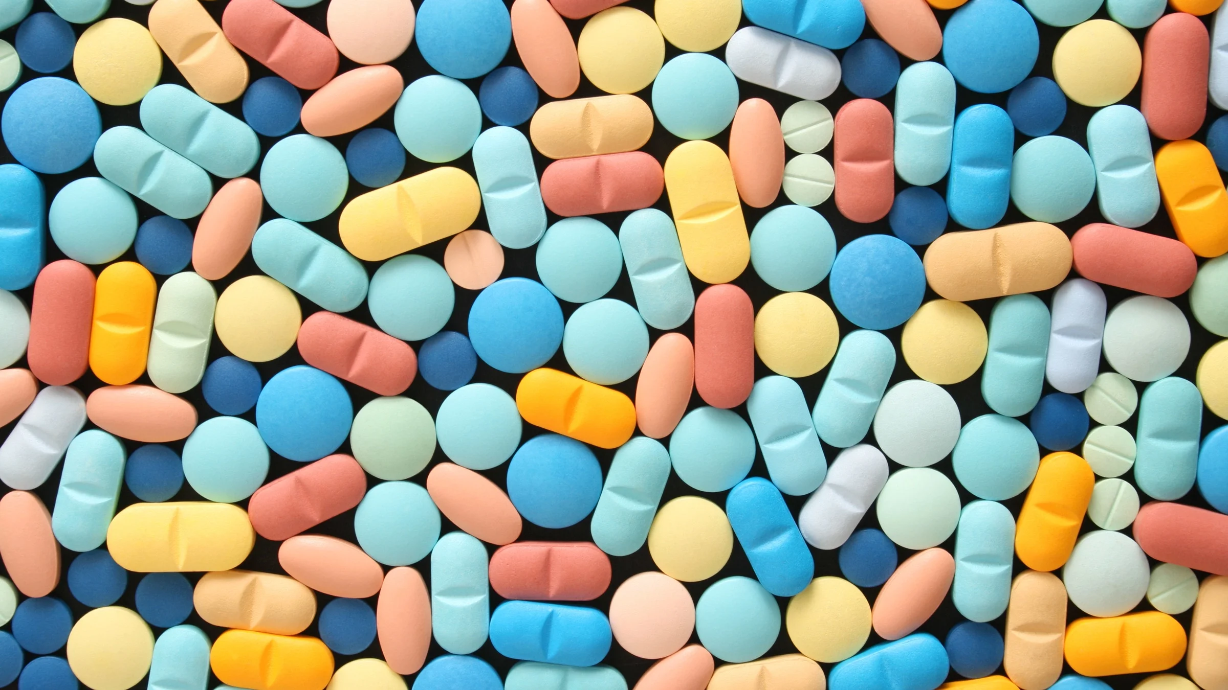 An assortment of colorful pills.