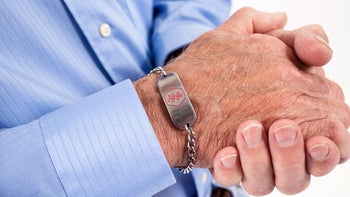 Health: Digital health: close up medical alert bracelet-182417231