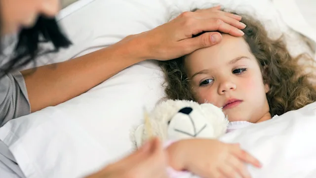 Health: Infections: sick child in bed 828209178