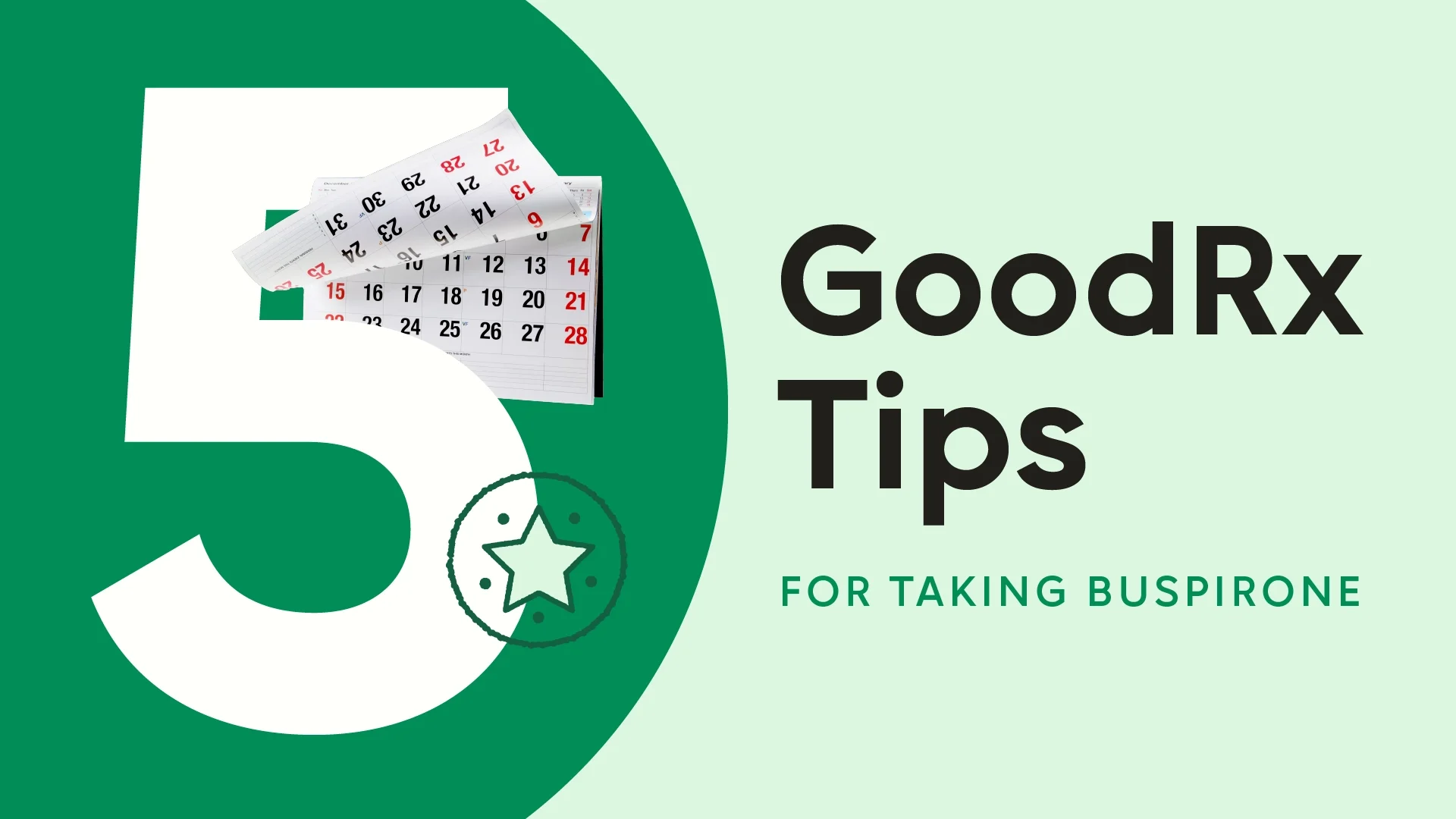Light-green background with a dark-green half circle on the left. The text reads “5 Good Tips.” On top of the number five is a heart with a calendar and a star.  