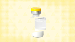 Light yellow background with texture and warning sign pattern. In the center is a medication vial with a yellow top cut into thirds.
GoodRx Health
