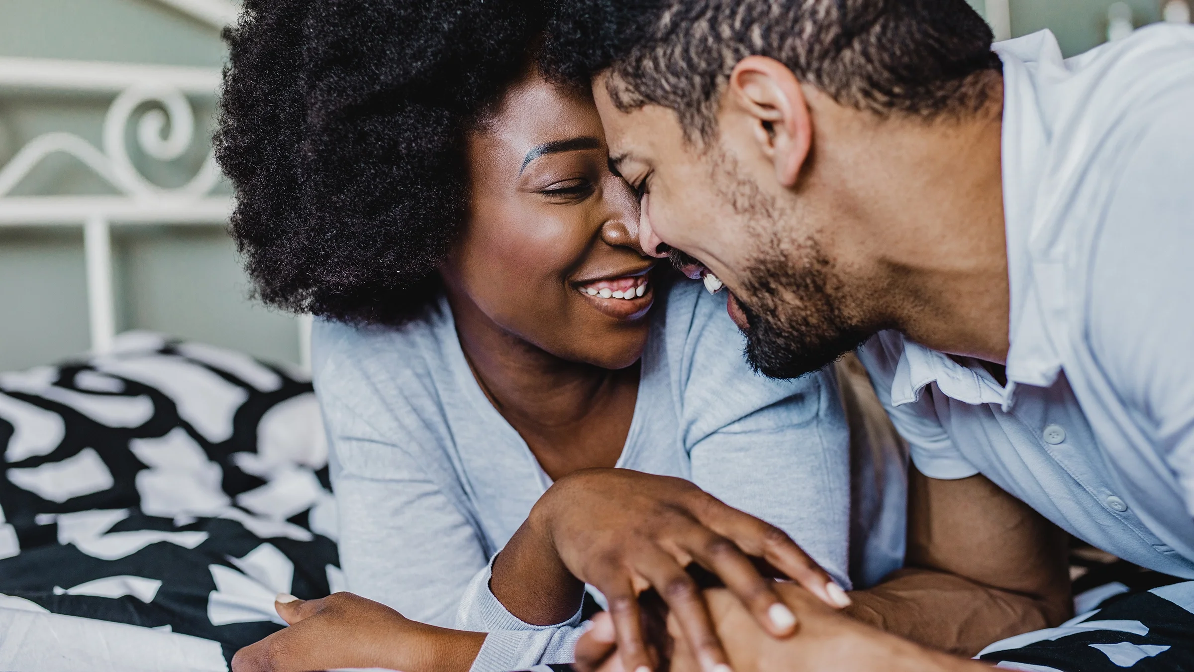 Intimate couple in bed