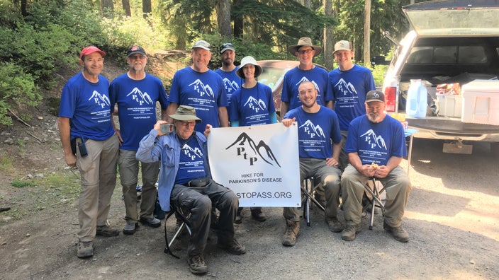 Bill Meyer with Parkinon's hiking group Pass to Pass.