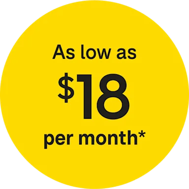 Yellow circle with text reading 'As low as $18 per month*'.