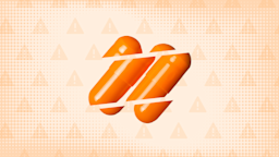 Light orange background with texture and warning sign pattern. In the center are two orange capsule pills cut into thirds.
GoodRx Health