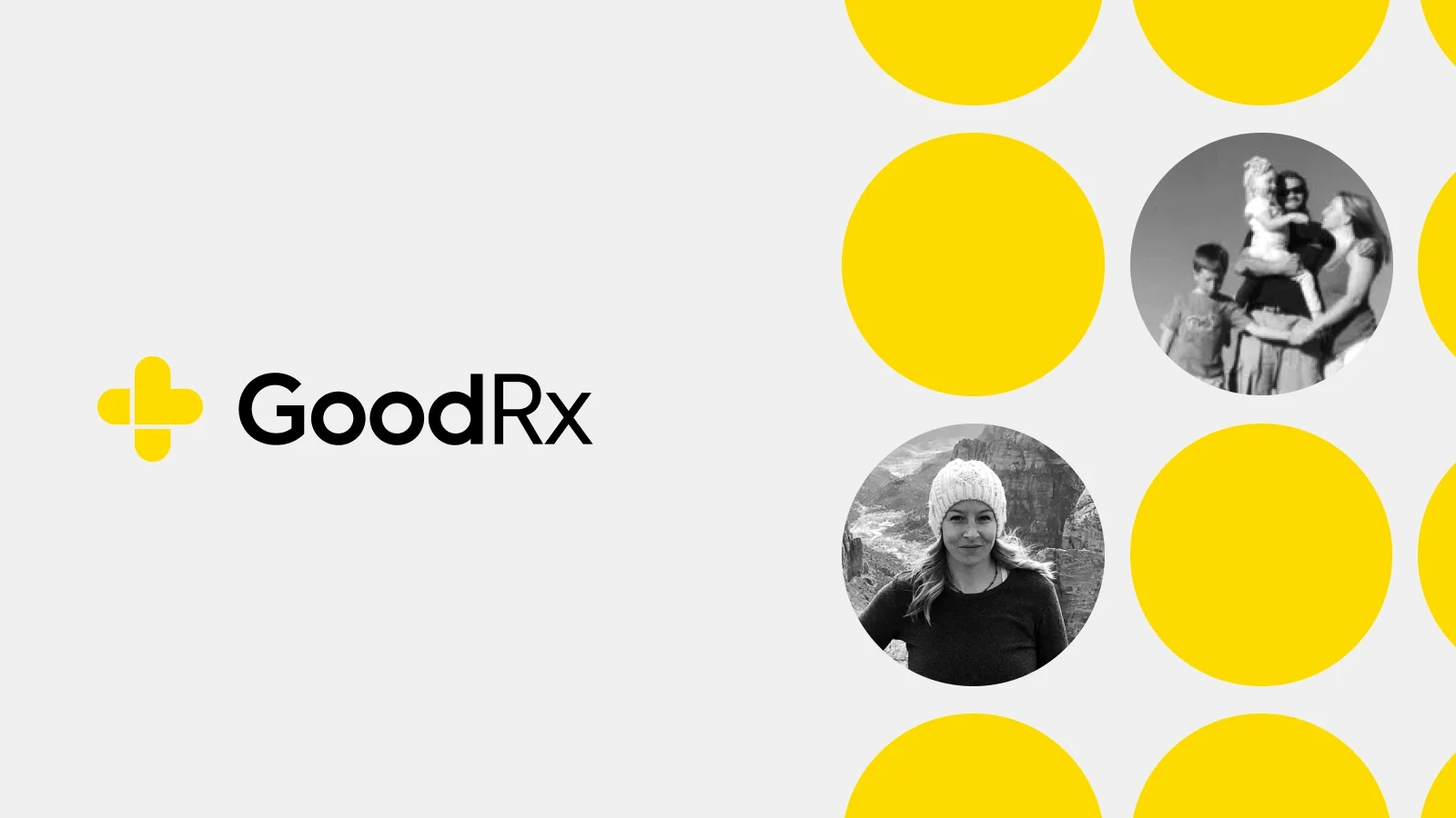 GoodRx logo and portrait of Tara and her family