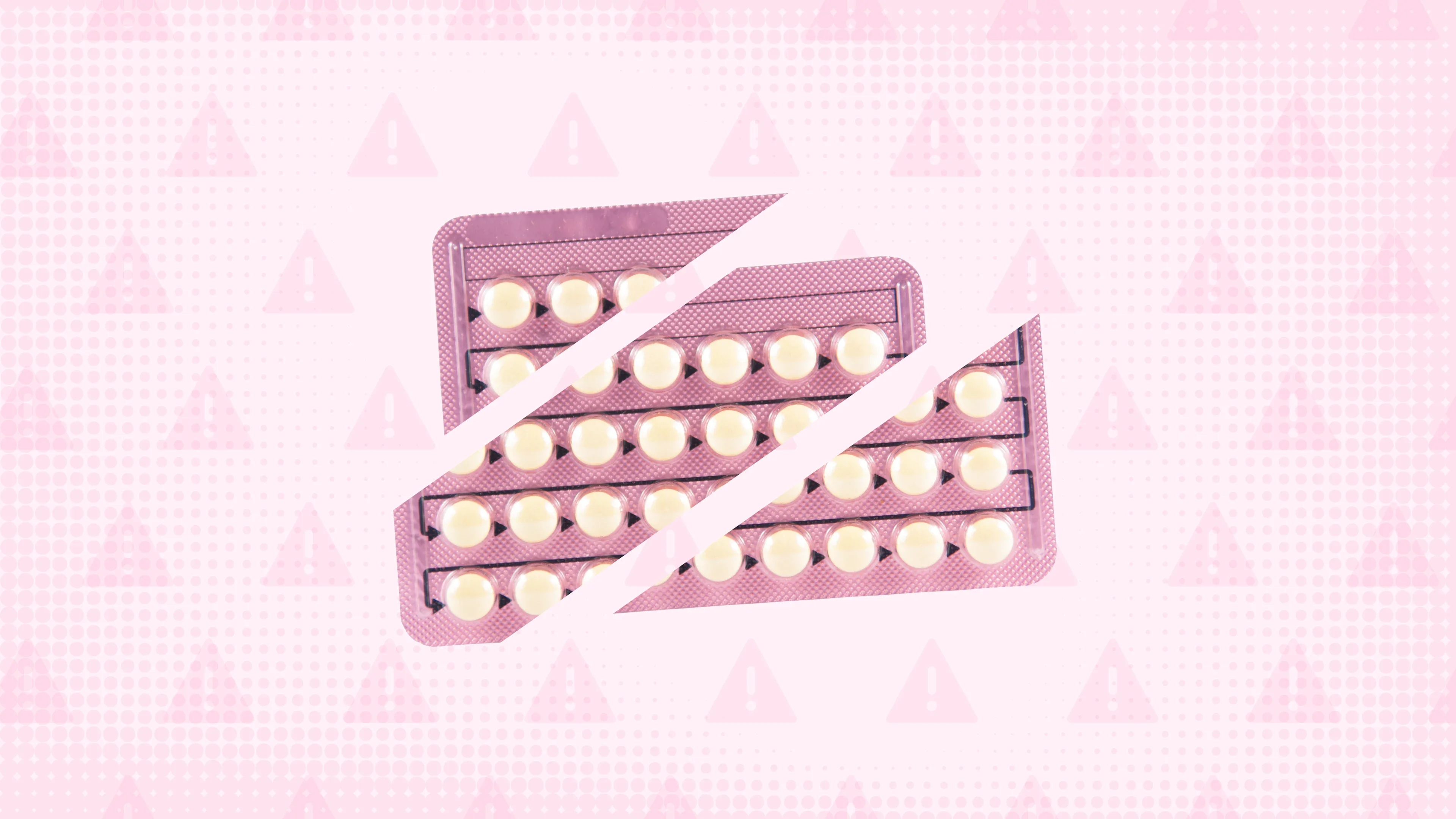 Light-pink background with texture and warning sign pattern. In the center is a pink blister pack of pills, cut into thirds.
GoodRx Health