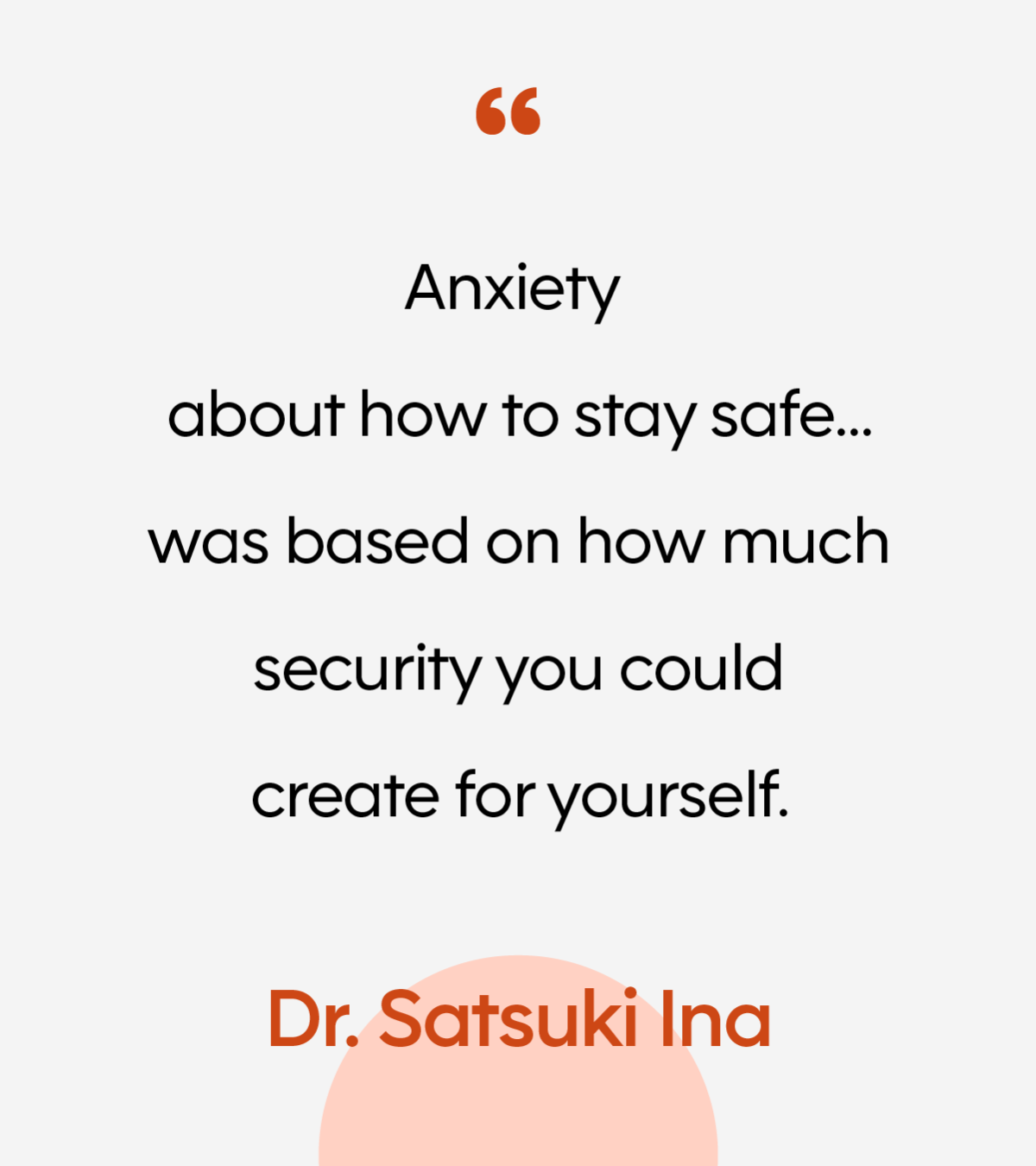 “Anxiety about how to stay safe ... was based on how much security you could create for yourself." - Dr. Satsuki Ina