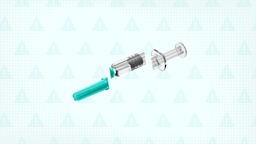 Teal background with texture and warning sign pattern. In the center is a teal syringe, cut into thirds. 
GoodRx Health 