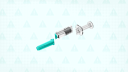 Teal background with texture and warning sign pattern. In the center is a teal syringe, cut into thirds. 
GoodRx Health 