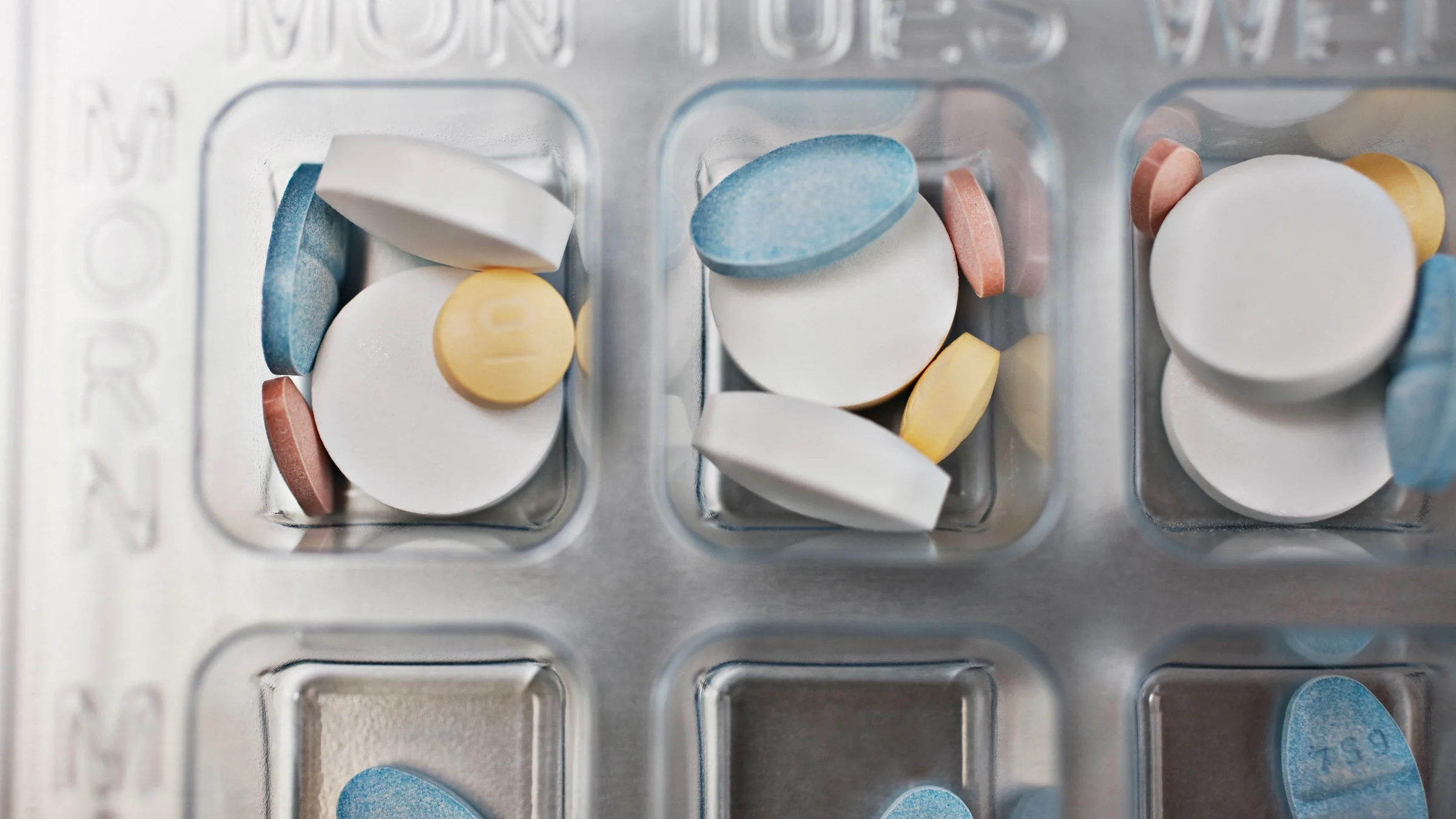 Close-up of a daily pill organizer.