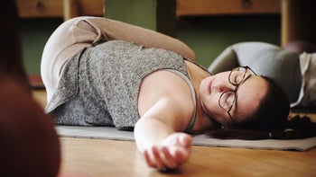 movement exercise: spinal twist stretch 1805721141