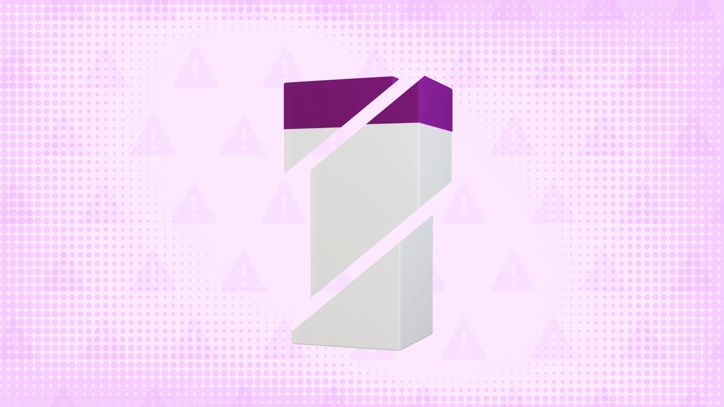 Purple background with texture and a warning sign pattern. In the center is a white-and-purple medication box cut into thirds.