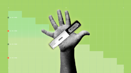 Light-green background with graph paper texture and representational step graph. In the center is a black-and-white cutout of a child’s hand holding an EpiPen Jr auto injector.
GoodRx Health