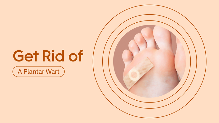 A custom graphic includes a photo of the bottom of a foot with a bandage on it and text that reads, “Get Rid of a Plantar Wart.”