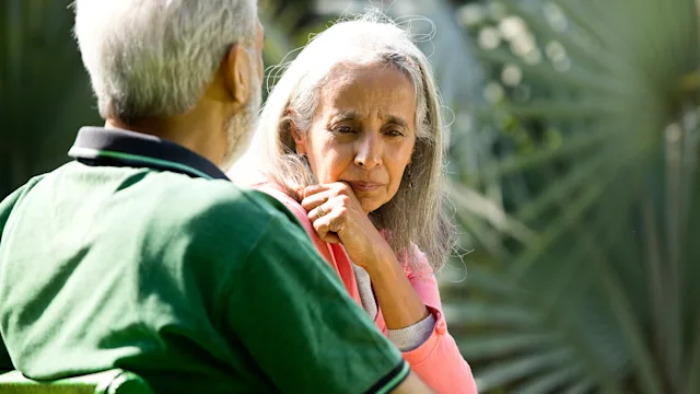 Senior Health: senior woman upset at a park 1305344824