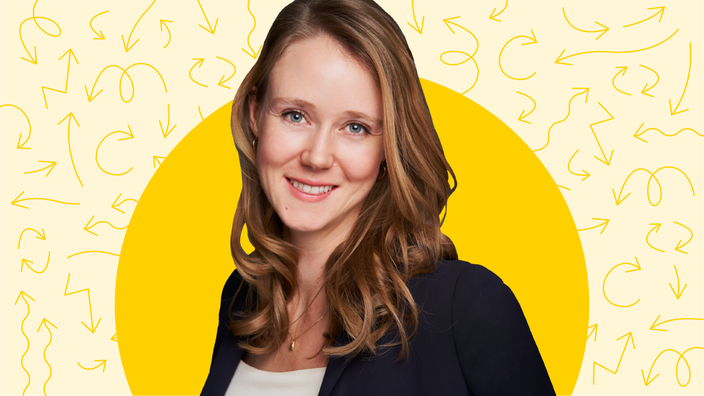 Image of author Clare Hennig against a yellow background. 