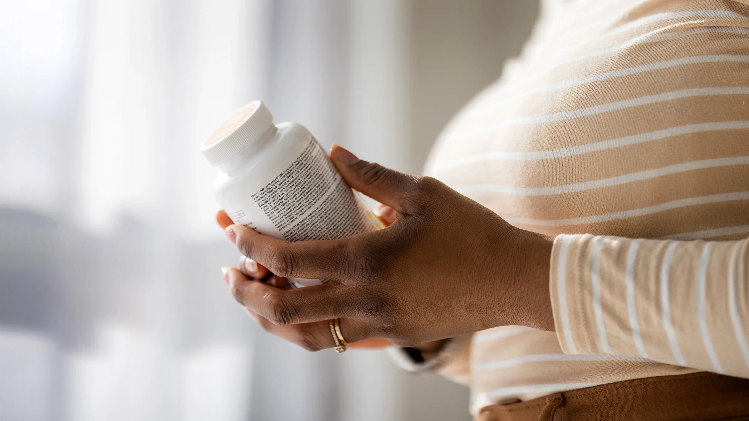 Close-up reading medicine label.