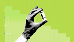 An illustration depicts a gloved hand holding a medication vial against a green, graph-paper background.
GoodRx Health