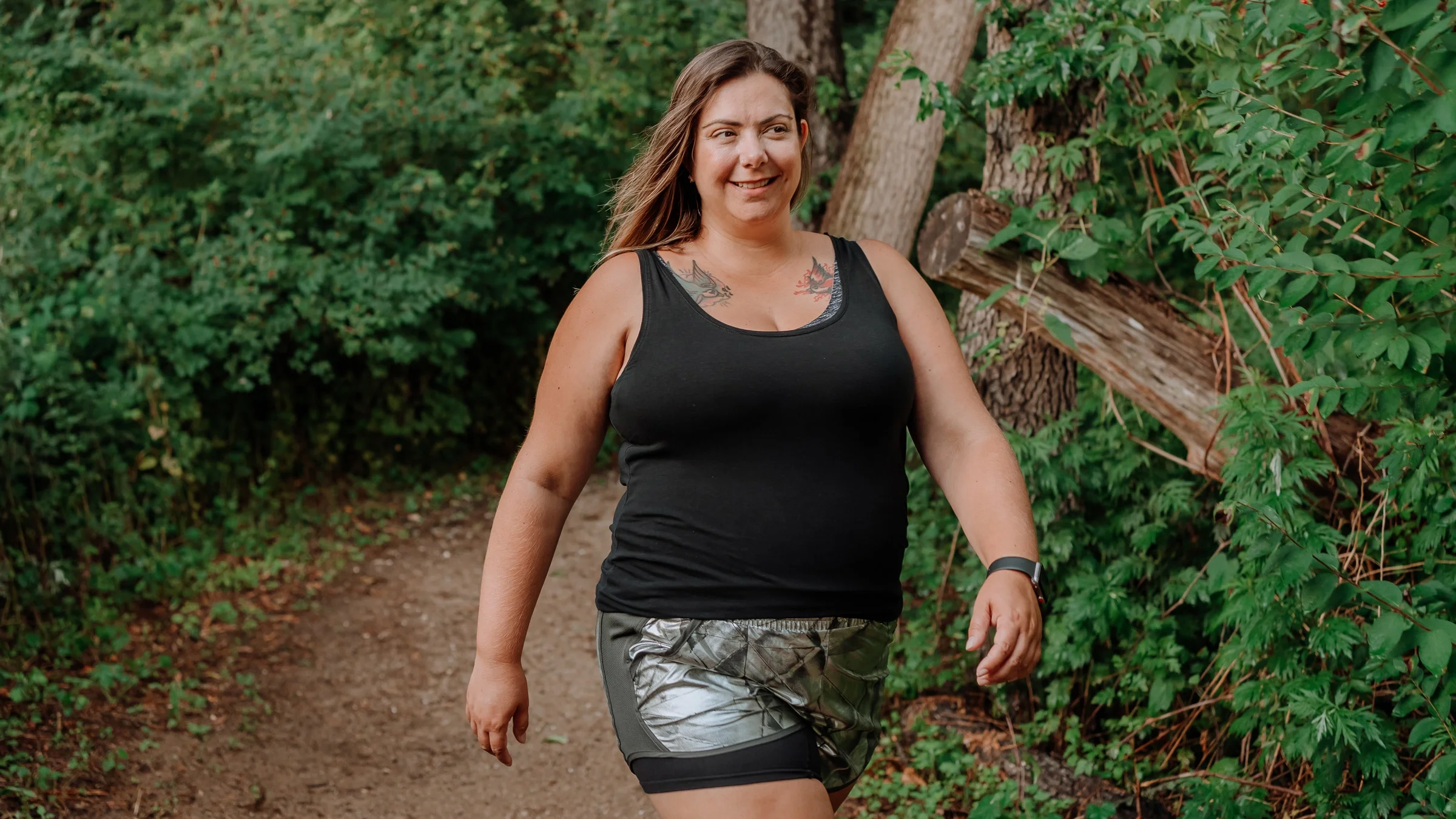 Plus-size walking outside.