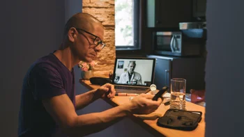 Medication Education: Telehealth: man virtual health call 1406720105