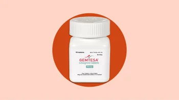 Gemtesa medication on red background Sumitomo-Pharma-America,-Inc 2400