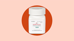 Bottle of Gemtesa medication on red background.
Sumitomo Pharma America Inc.
