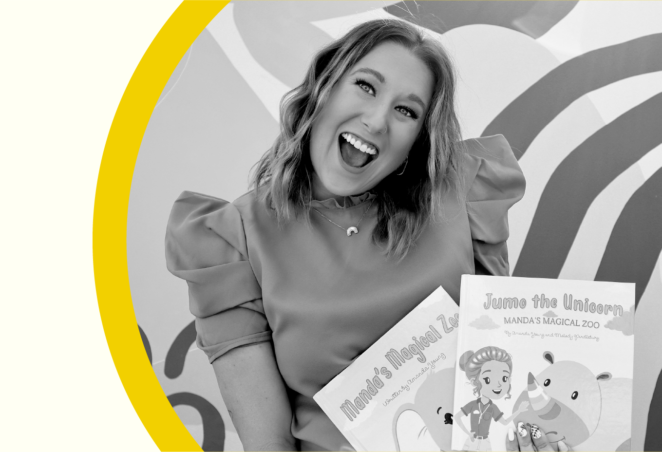 Portrait of Amanda Young with some of her children’s books.