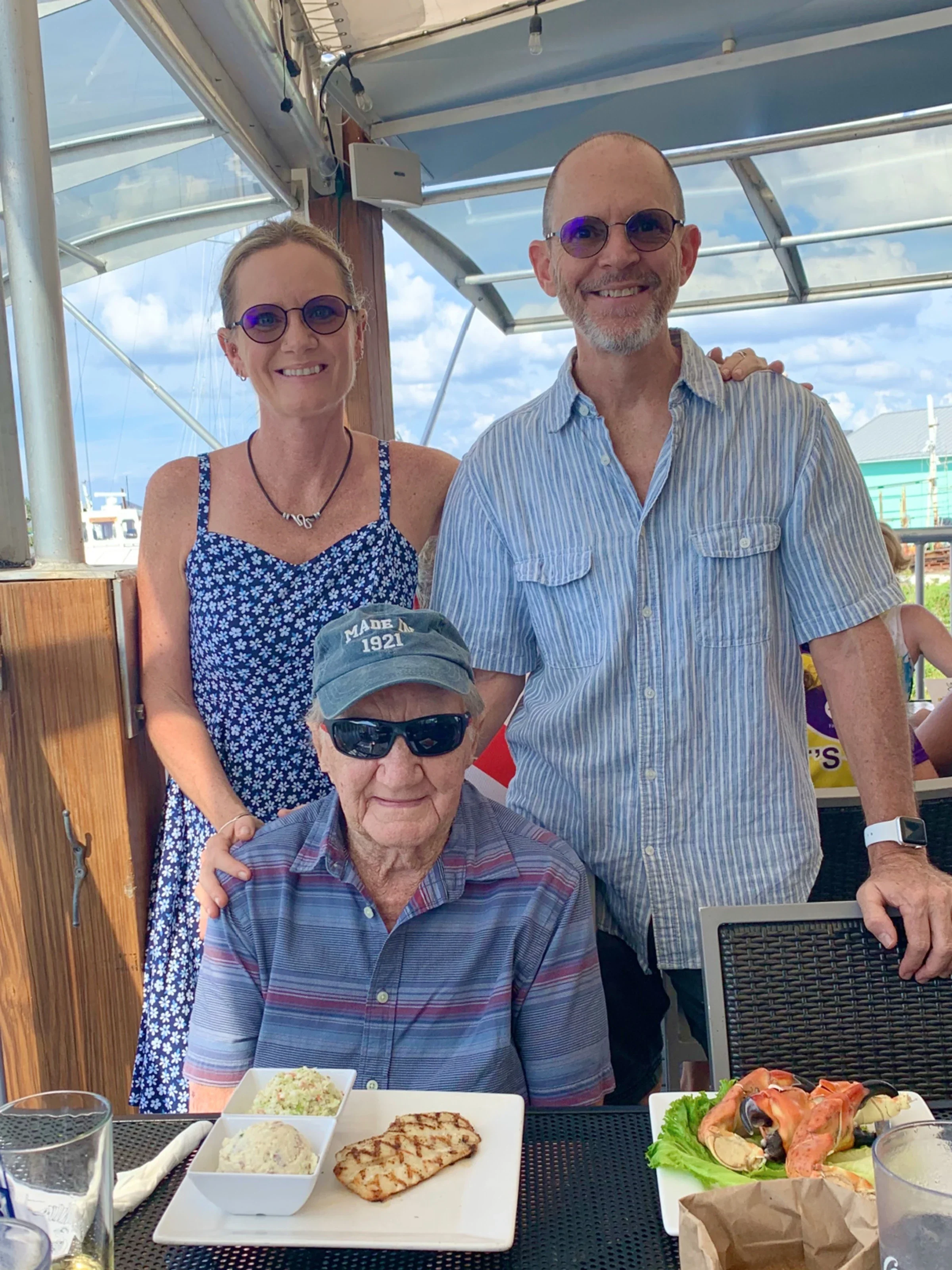 Theresa Wilbanks is pictured with her husband, Joe, and her father, Richard Detwiler, at a family dinner celebration.