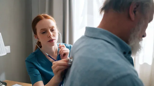 idiopathic pulmonary fibrosis: doctor checking lungs with stethoscope 1357760873