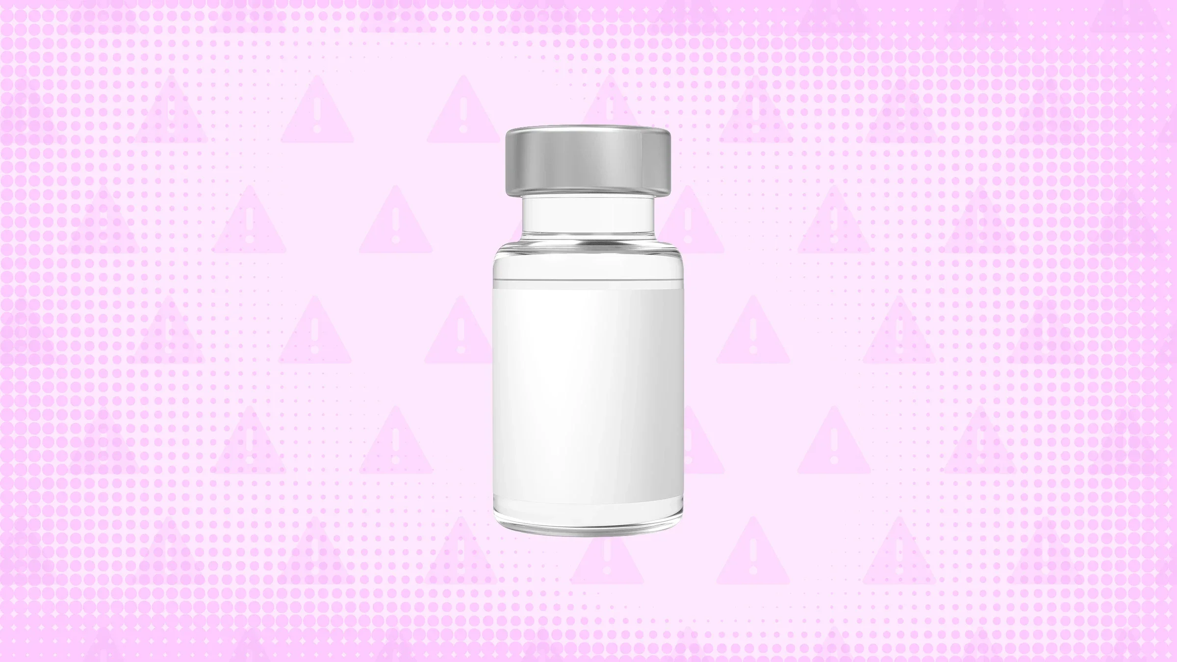 Light purple background with texture and warning sign pattern. In the center is a piles of vial of medicine
GoodRx Health