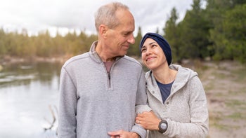 Breast: cancer Triple-Negative: cancer patient hugging dads arm-1322801149