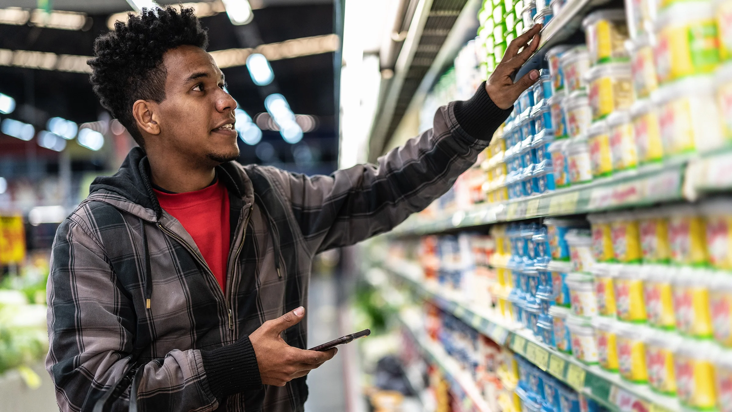 Man shopping at a grocery store.