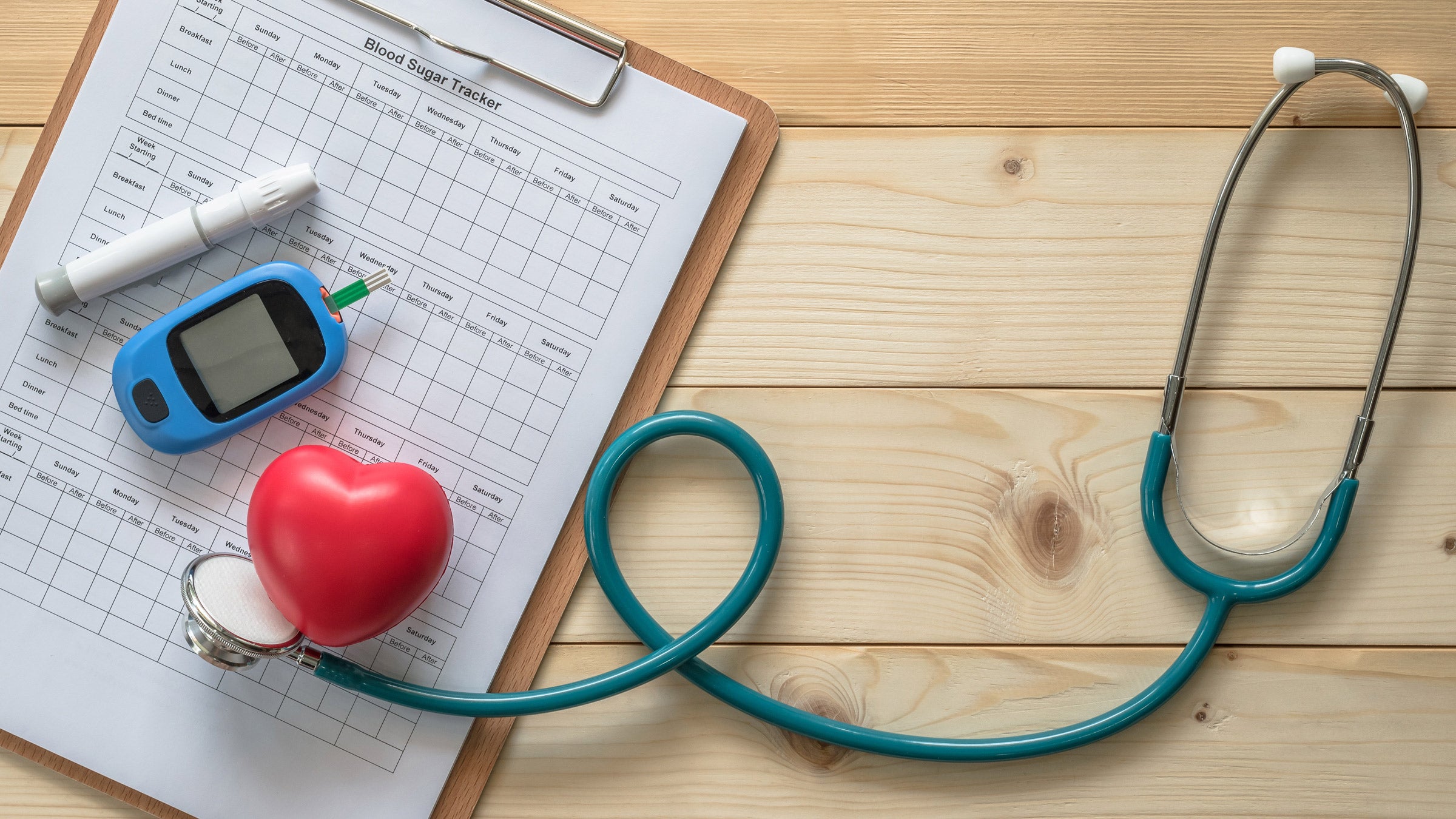 Health: Diabetes: diabetes medical equipment clipboard heart 969910224.jpg