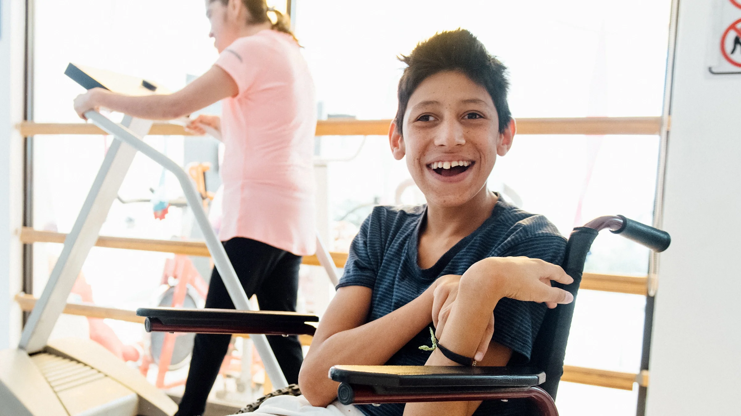 A child with a disability exercises.