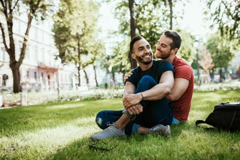 Health: Sexual health: portait queer couple in park-1159681114